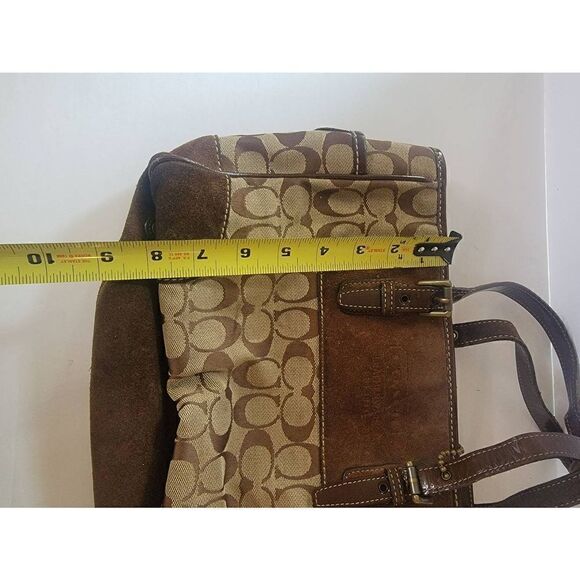 Coach Leatherware Women's Brown Signature Canvas Suede Trim Shoulder Bag - Picture 9 of 10